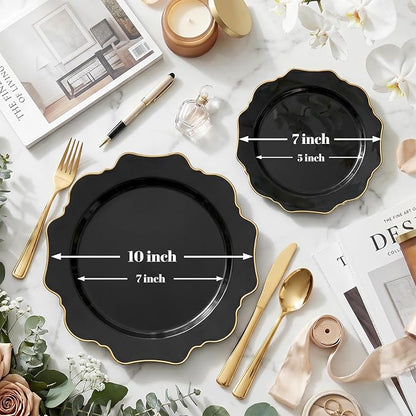 50PCS Black and Gold Plates