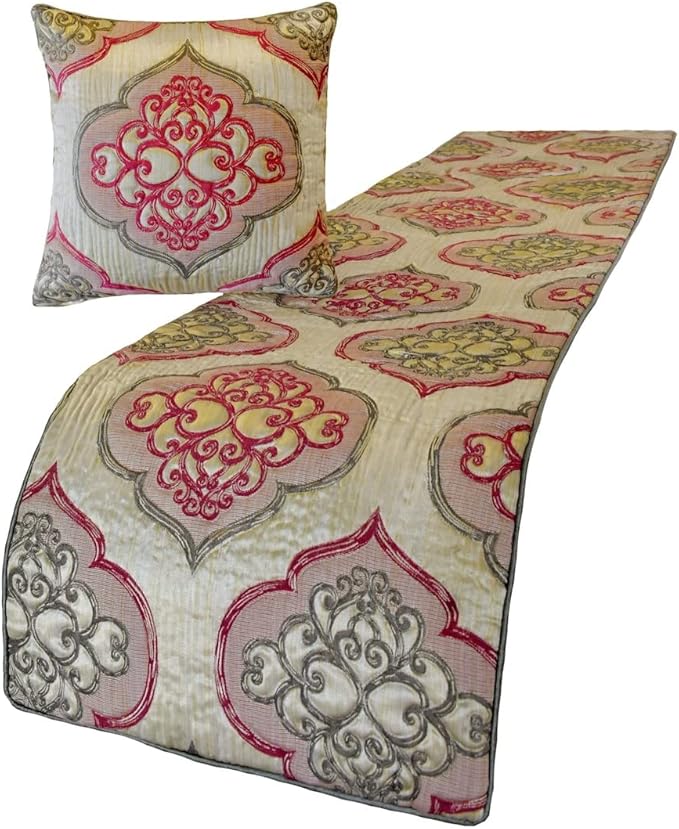 The HomeCentric King/Queen/Twin Pink Decorative Full 68"x18" Bed Runner Without Pillow Cover, Quilted & Damask Bed Scarf on Silk Fabric - Emre