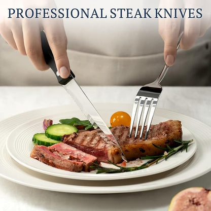 Astercook Silverware Set with Steak Knives 24-Piece Flatware Set