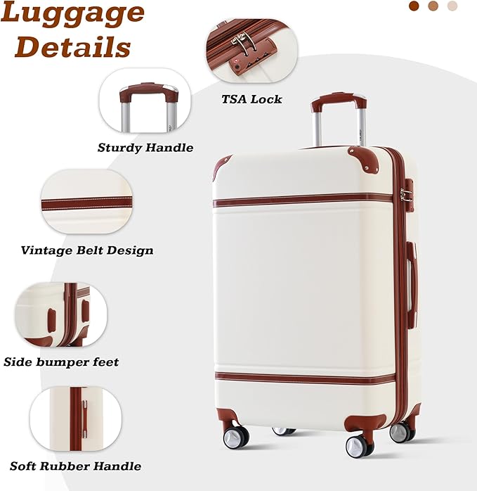 Merax Suitcase Set 28 inches Expandable Luggage with TSA Lock Spinner Wheels Hardshell Lightweight Vintage Luggage with Travel Bag,White