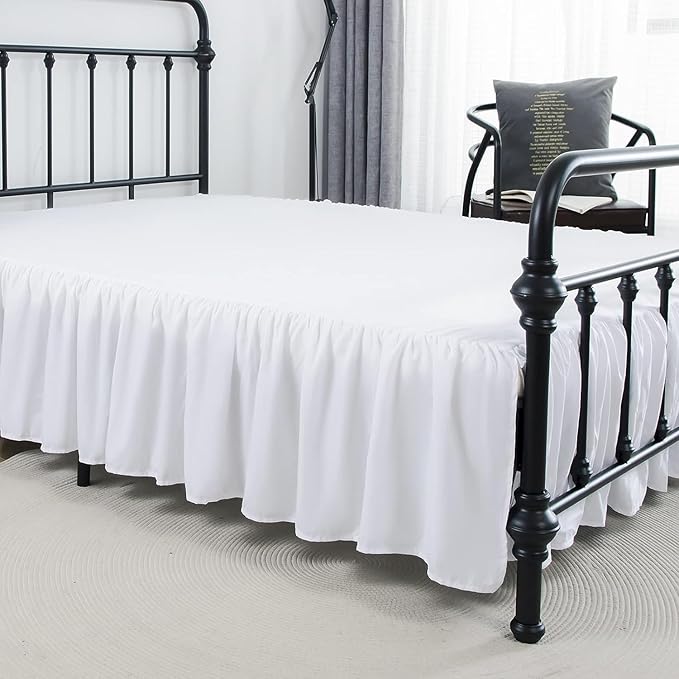 Bed Skirt Queen Size Ruffled Bed Skirt with Split Corners, 22 Inch Drop Dust Ruffle Bed Skirt with Platform, White, Queen - 22" Drop