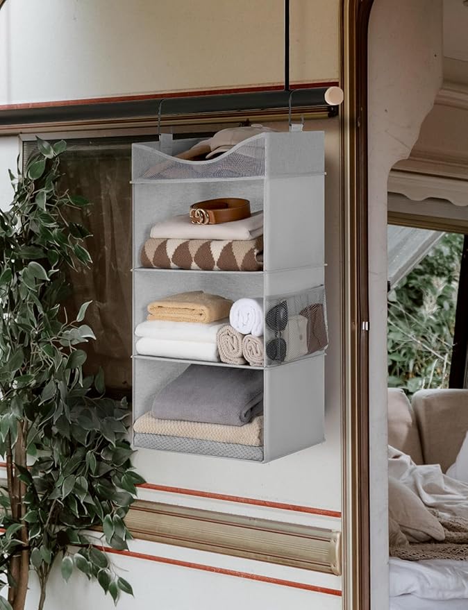 StorageWorks Hanging Closet Organizer, 3-Shelf Hanging Closet Shelves with Top Shelf, 15 ¾"W x 12" D x 31" H, Extra-Large Space, Light Grey