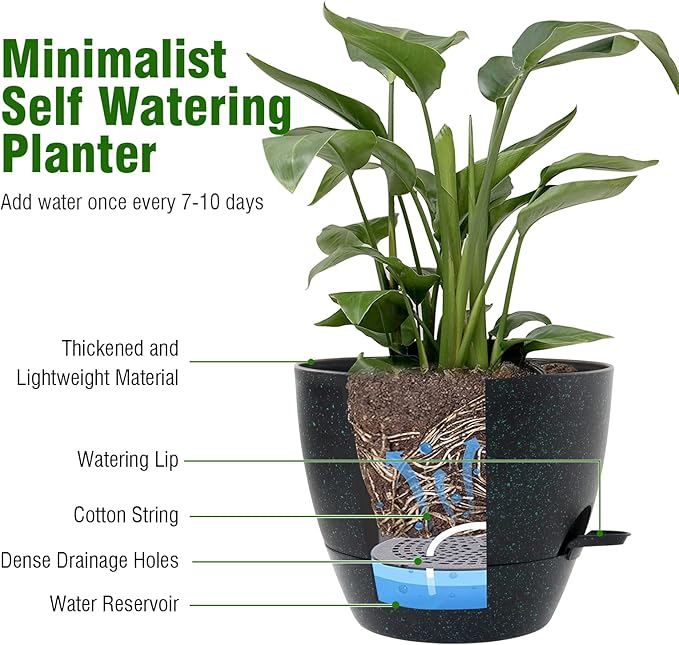 12/10/9 inch Large Self Watering Pots, Plant Pots
