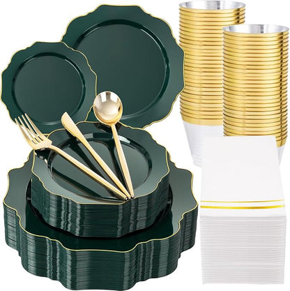 175Pcs Green Plastic Plates