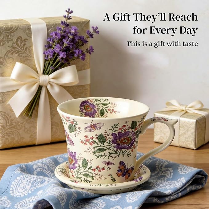 DOWAN 14 oz Coffee Mug and Saucer Set, Ceramic Mug
