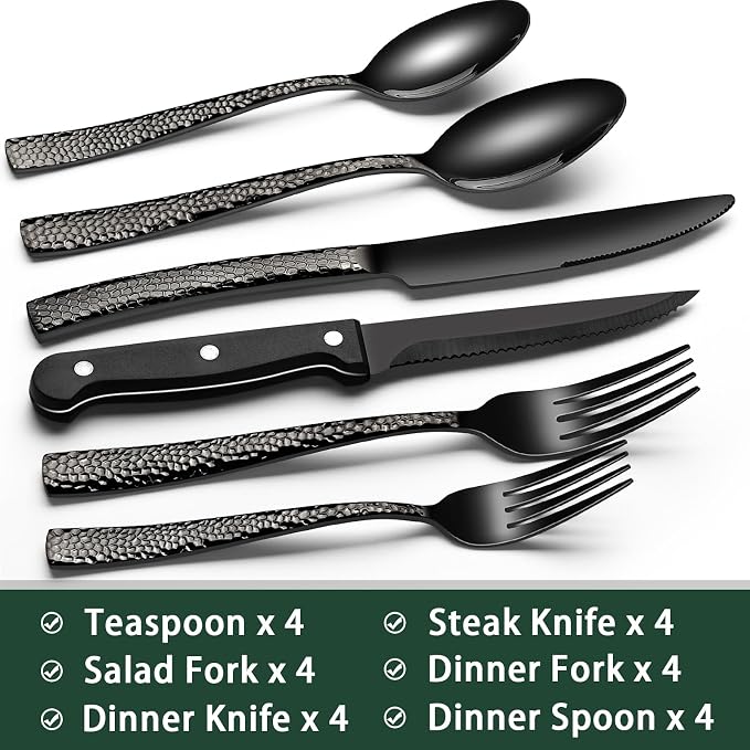 EWFEN 24-Piece Black Silverware Set