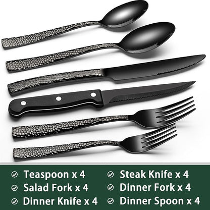 EWFEN 24-Piece Black Silverware Set