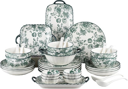 Ceramic Dinnerware Set, Floral Plates and Bowls Sets, Microwave & Dishwasher