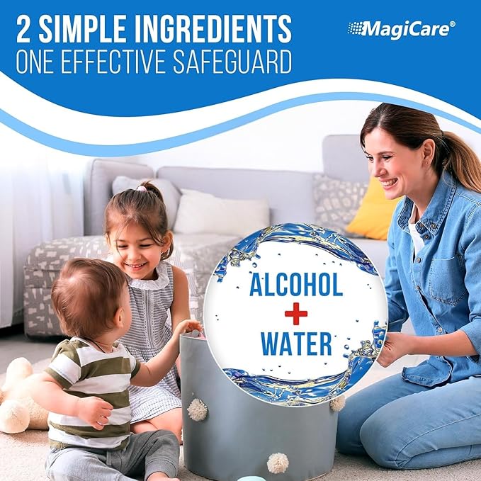 MagiCare 75% Alcohol Hand Sanitizing Wipes (Travel Wipes, 10 Packs) - Premium, Unscented, Large Alcohol Wipes - Hand Wipes Travel Size - Bag, Purse, Car - 10 Packs of 20 (200 Hand Sanitizer Wipes)