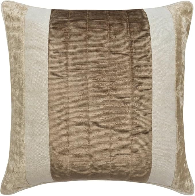 The HomeCentric King/Queen/Twin Beige Luxury Twin 53"x18" Bed Runner with One Pillow Cover, Velvet & Patchwork Bed Scarf on Velvet Fabric - Luxe Velvet Lines