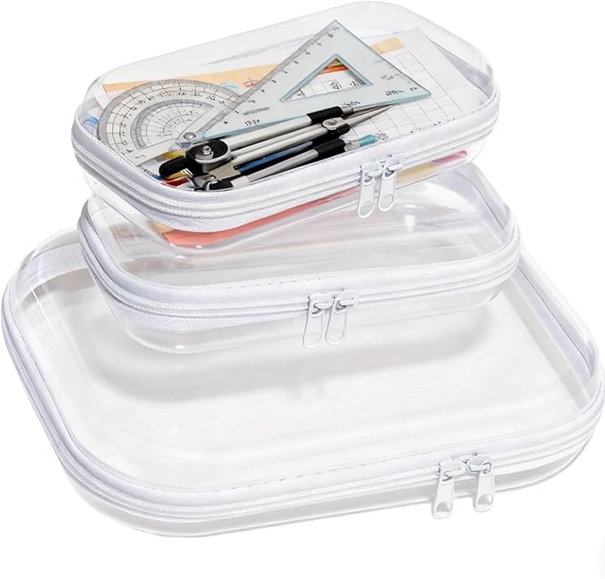 3PCS Zippered Transparent Cases for Snacks,Portable Waterproof Cosmetic Bag with Zipper,Clear Hard Shell Zipper Case for Cosmetic Storage, Putting Snacks, Pencil Case