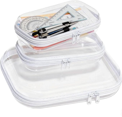 3PCS Zippered Transparent Cases for Snacks,Portable Waterproof Cosmetic Bag with Zipper,Clear Hard Shell Zipper Case for Cosmetic Storage, Putting Snacks, Pencil Case