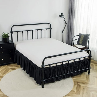 Bed Skirt Queen Size Ruffled Bed Skirt with Split Corners, 14 Inch Drop Dust Ruffle Bed Skirts with Platform, Black