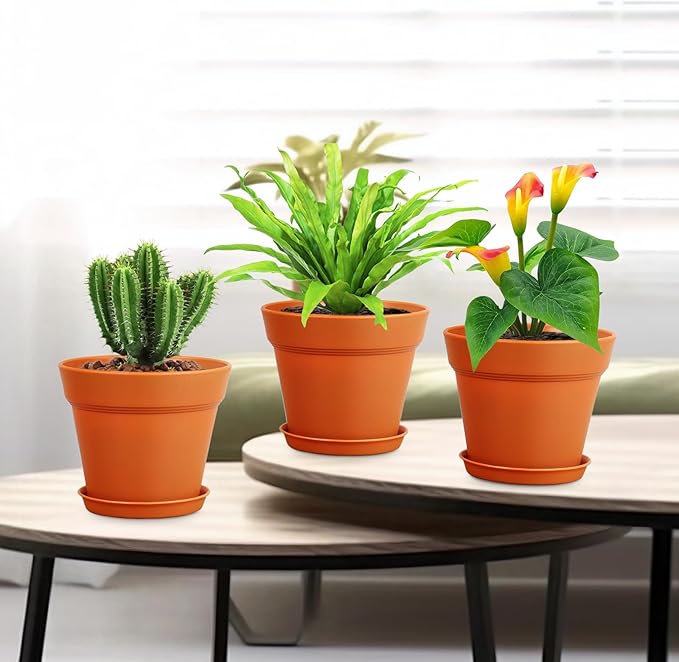 6 inch Plastic Nursery Pots, 16 Pack Plant Pots