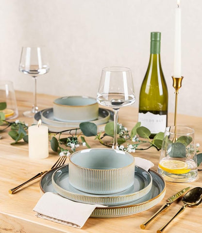 Ceramic Dinnerware Set for 8, 24-Piece Plates and Bowls Set | Lightweight