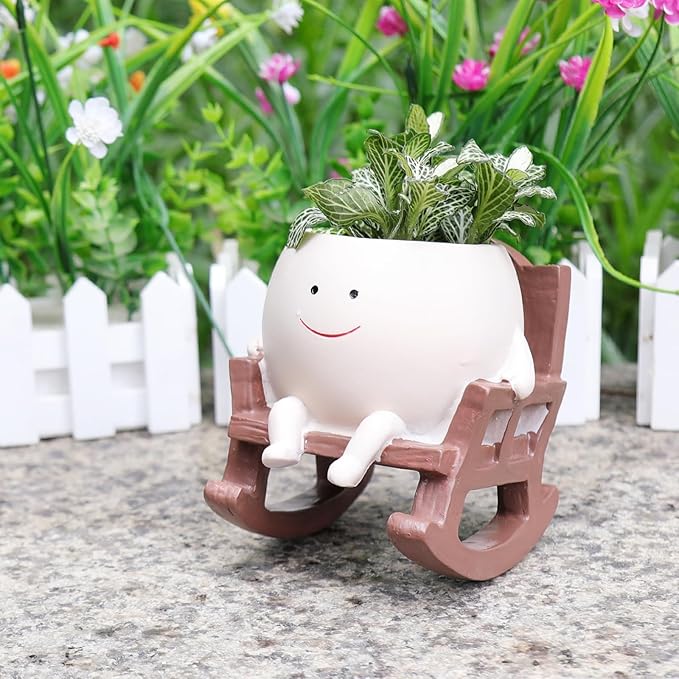 Smiley Face Rocking Chair Planters Flower Pots