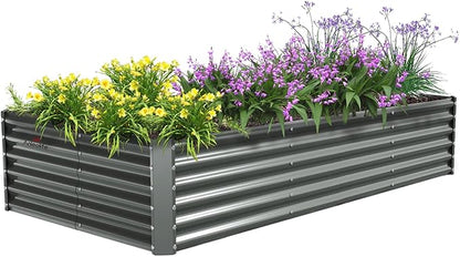A ANLEOLIFE 8X4X1.5 ft Galvanized Raised Garden Beds Outdoor, Rectangular Metal