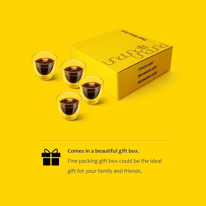 PunPun Espresso Cups, 2.0OZ. 60ml, Double Wall Clear Thermo Glass
