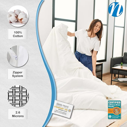 National Allergy Premium 100% Cotton Duvet Comforter Protector - Jumbo King Size - 110" x 96" - White - Breathable 300 Thread Count Hypoallergenic Cover - Zippered Encasement - Bedding Linen
