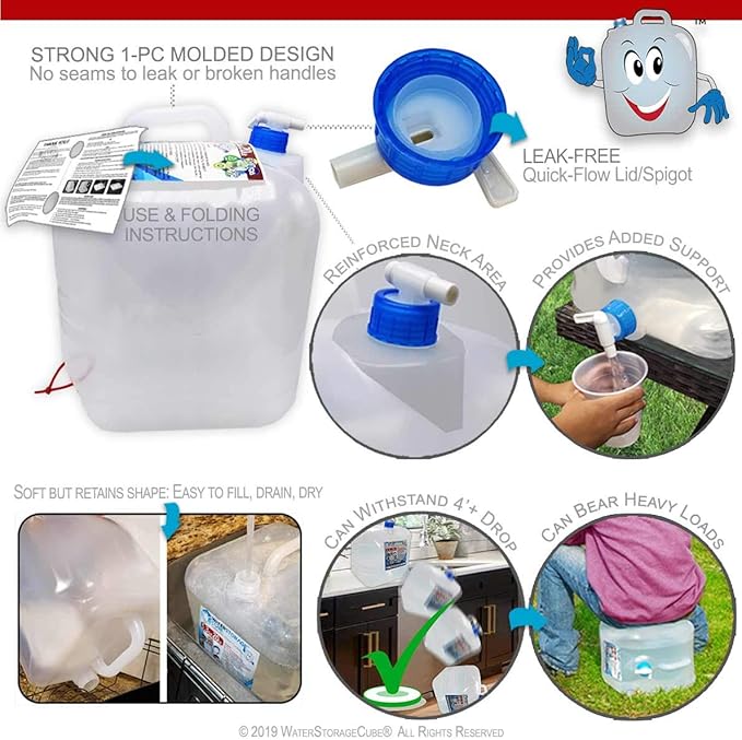 WaterStorageCube BPA Free Collapsible Water Container with Spigot, Camping Water Storage Carrier Jug for Outdoors Hiking Backpack & Survival Kit, Foldable Portable Water Canteen 1.3/2.6/5.3 Gallon