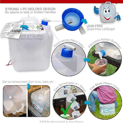 WaterStorageCube BPA Free Collapsible Water Container with Spigot, Camping Water Storage Carrier Jug for Outdoors Hiking Backpack & Survival Kit, Foldable Portable Water Canteen 1.3/2.6/5.3 Gallon
