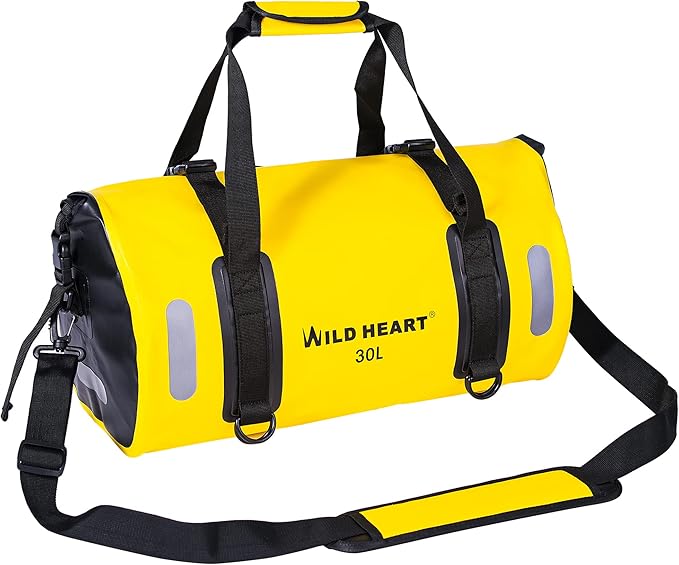 WILD HEART Waterproof Bag Duffel Bag 20L 30L 40L with Welded Seams Shoulder Straps, Mesh Pocket for Kayaking, Camping, Boating,Bicycle,Motorcycle