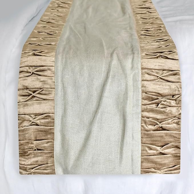 The HomeCentric King/Queen/Twin Brown Luxury Queen 74"x18" Bed Runner with One Pillow Cover, Patchwork, Pintucks Bed Scarf on Velvet Fabric - Cascade Pleats