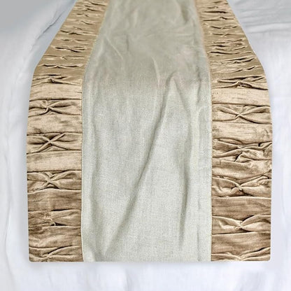 The HomeCentric King/Queen/Twin Brown Luxury Queen 74"x18" Bed Runner with One Pillow Cover, Patchwork, Pintucks Bed Scarf on Velvet Fabric - Cascade Pleats