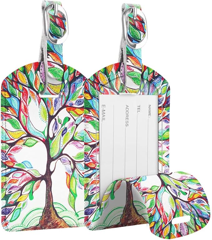 FINTIE 2 Pack Luggage Tags, Leather Name ID Labels with Privacy Cover for Travel Bag Suitcase, Theme - Love Tree