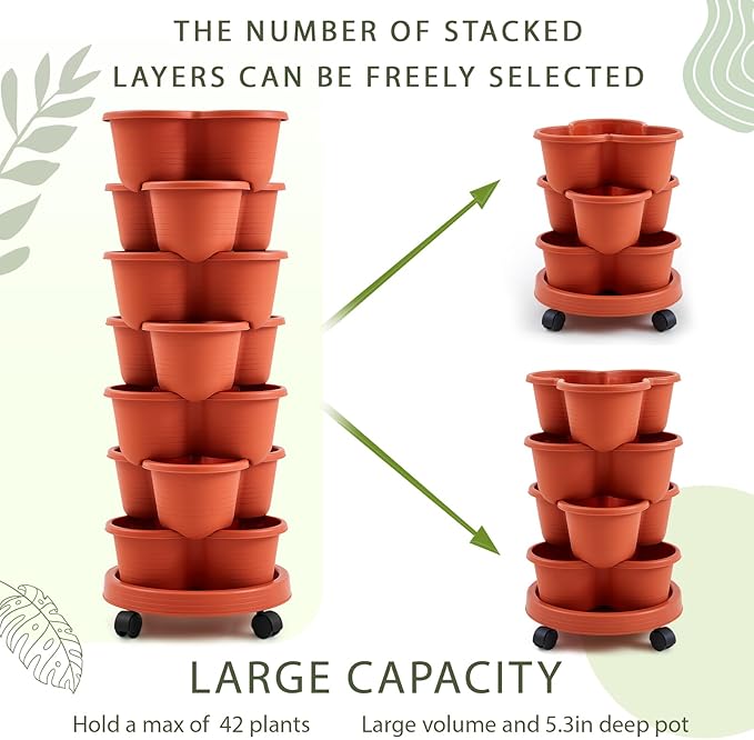 Umigy 2 Set Clay Red 7 Tier Stackable Vertical Planters