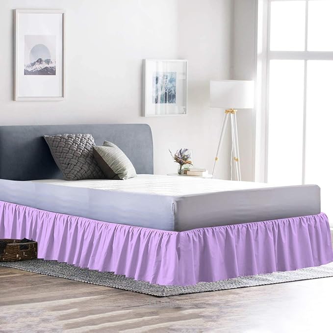 Bed Skirt - Ruffled Bed Skirt (Olympic Queen, Lilac) 12 Inch Drop Dust Ruffle with Platform, 100% Cotton 800 Thread Count Fabric - Dust Ruffle Bedskirt for Easy Fitting and Easy Care