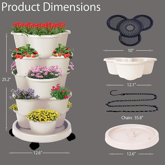 5-Tier Vertical Garden Tower Stackable Planter