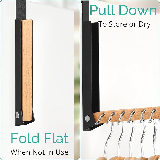 Over-The-Door Laundry Hanger - Convenient Travel Clothes Rack for Easy Drying - Ideal Laundry Hanging Rack for Travel and Home Use Collapsible Portable - 1PCS (Black)