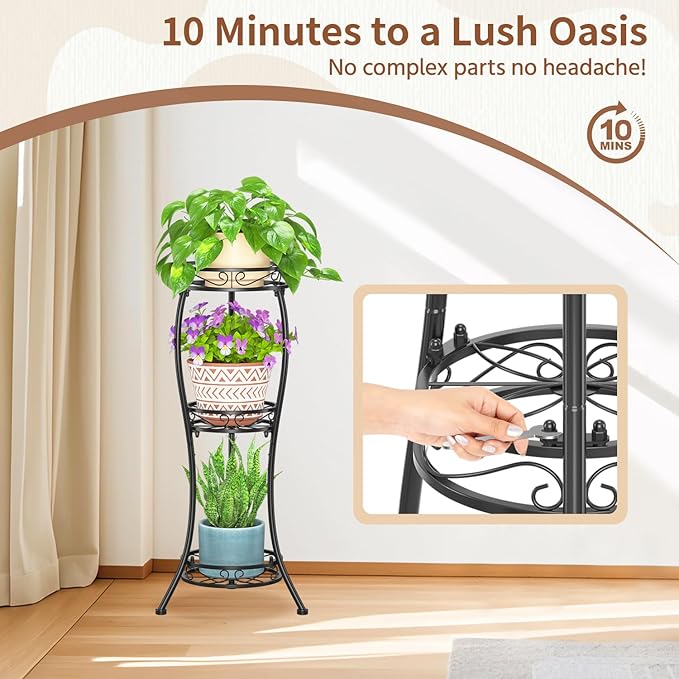 LASZOLA Black 3 Tier Tall Plant Stand