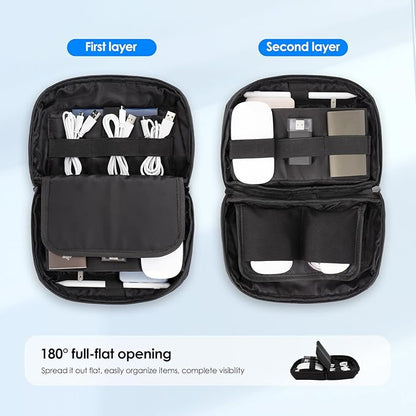 LENTION Electronics Organizer, Tech Organizer Travel Case, Tech Pouch, Cable Bag with ECO-Friendly Fabrics (GRS Certified) Cord organizer Travel Essentials Bag for AirPods, Cords, Charger (M378 Black)