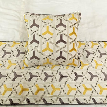 The HomeCentric King/Queen/Twin Grey & Yellow Designer Queen 74"x18" Bed Runner with Pillow Cover, Beaded Bed Scarf on Velvet Fabric - Tripod