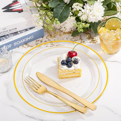 bUCLA 600PCS Clear Plates with Gold Trim