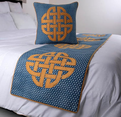 The HomeCentric Blue Bed Runner Without Pillow Cover, King Size 90"x18" Decorative Bed Runner, Blue Cotton Bed Scarf in Quilted, Beehive Denim with Applique - Denim Love