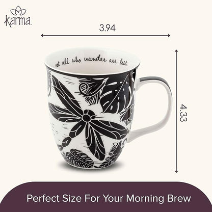 Karma Gifts 14 oz Black and White Boho Mug Dragonfly