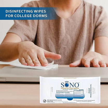 SONO Disinfecting Wipes - Antibacterial, No Alcohol & Bleach, Medical-Grade, All-Purpose - School, Household, Dorm, Salons, Spas, Wellness & Yoga Studios Cleaning Kit - 320 ct (pack of 4) w/Sanitizer