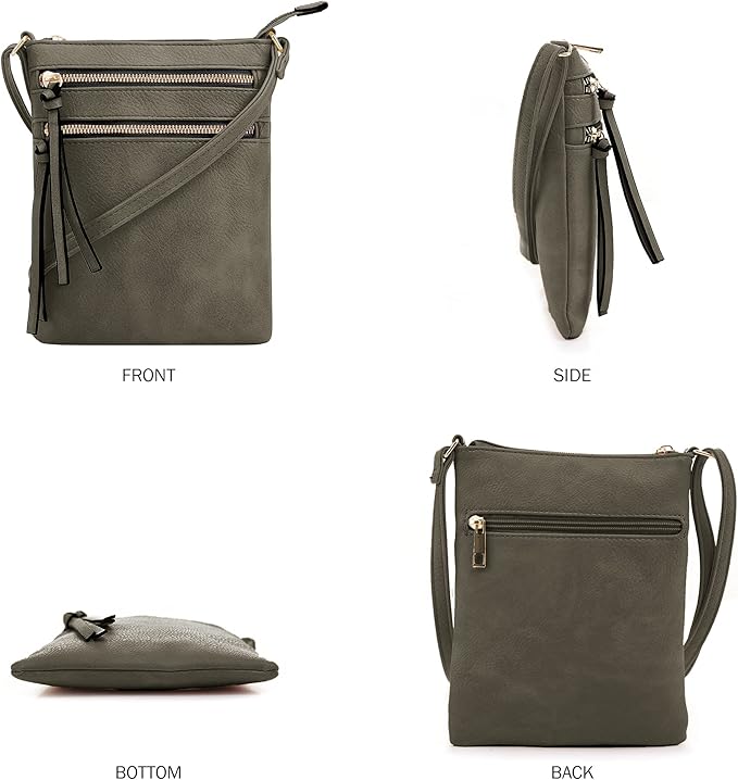 DELUXITY | Crossbody Purse Bag | Functional Multi Pocket Double Zipper Purse | Adjustable Strap | Medium Size Purse |DGN