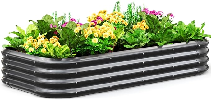 Quictent Galvanized Raised Garden Bed Kit, Dark Grey