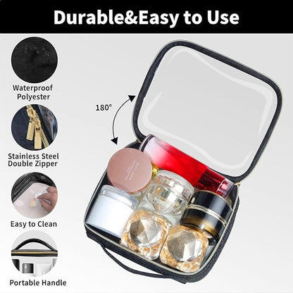 TSA Approved Travel Toiletry Bag,2 Pack Clear Makeup Bags with Handles,Quart Size Clear Cosmetic Bags for Traveling Women,Men,Carry on Airport Airline Compliant Bag,Black