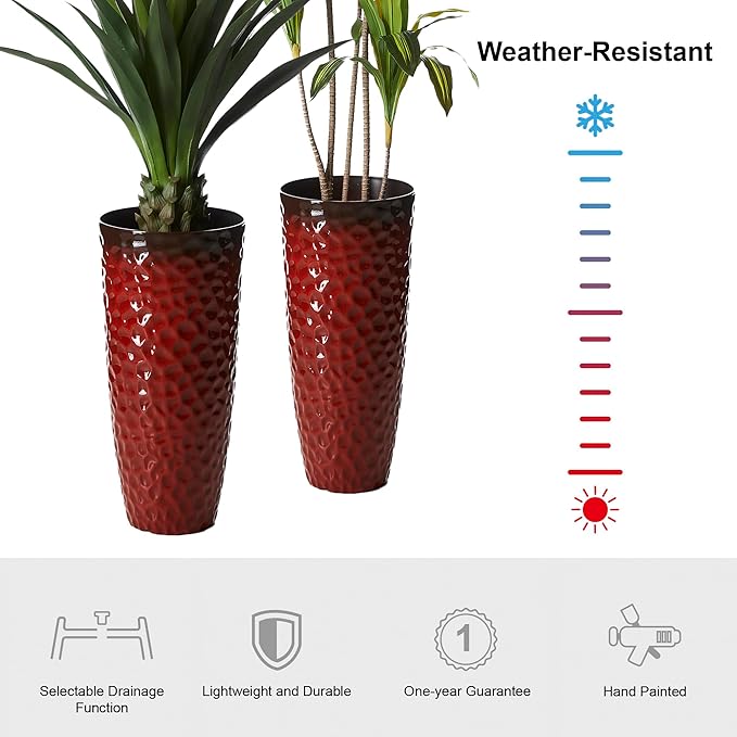 Glitzhome 31" H Large Plastic Tall Planters, Oversized Planters Flower Pots