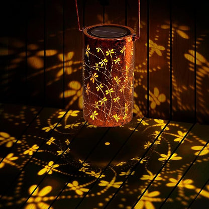 Homemory Dragonflies Solar Lanterns Lights Outdoor Waterproof, Hollowed-Out Metal Decor Lantern, Gifts for Women, LED Solar Lights Metal Decoration Outside for Yard, Patio, Backyard, Porch, Lawn