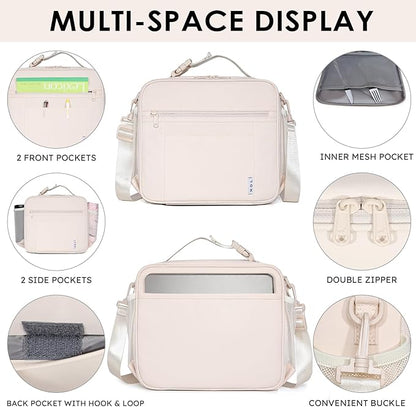 NOL Kids Lunch Bag - Kids 3+ Reusable Insulated Lunch Box with Zipper Closure Buckle Handle Adjustable Long Shoulder Strap, Easy-Clean Waterproof Fabric, Children Lunch Tote Bag for School -Cream