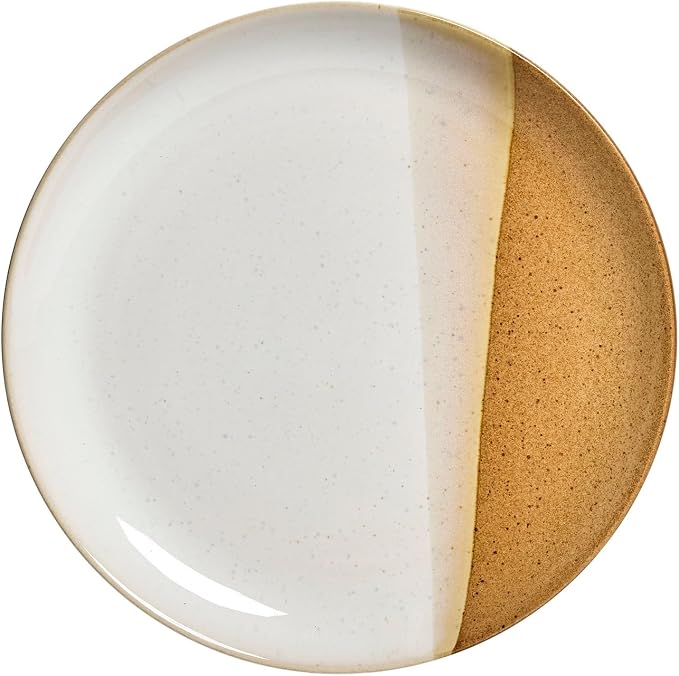 Sango 12 Pieces Stoneware Dinnerware Set, Glossy Caramel & Cream Dishes