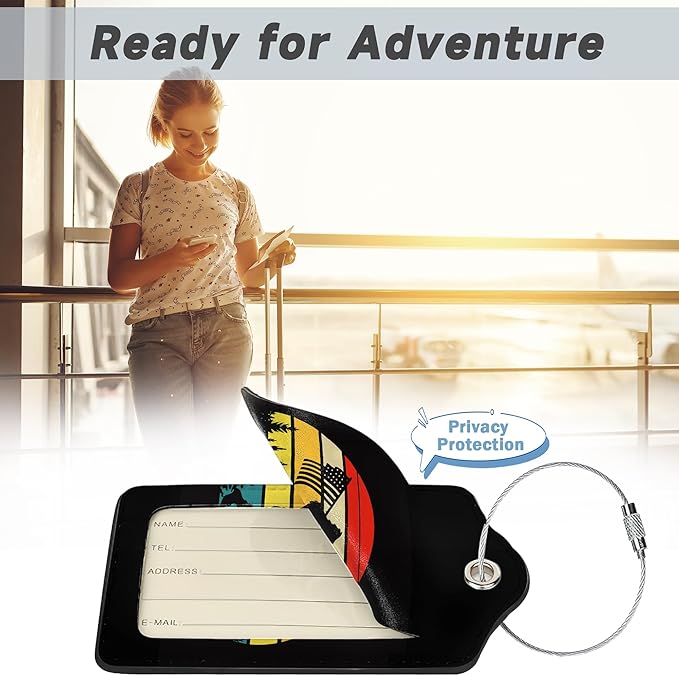 2 Pack Luggage Tag for Suitcase, Bigfoot American Flag Leather Bag Tags Identifiers Privacy Cover ID Label with Durable Steel Loop for Women Men Kids Girls Travel