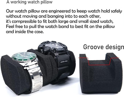 3 Slot Hard Watch Travel Case, Watch Roll Case Storage and Organizer for Men and Women, with anti-move watch pillow (Black fabric 3Slots)
