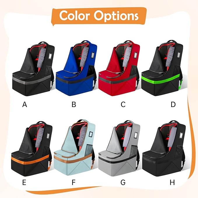 YOREPEK Car Seat Travel Bag, Padded Car Seats Backpack for Air Travel, Heavy Duty Gate Check Carseat Travel Bag for Airplane, Airport Gate Check Bag (Orange)